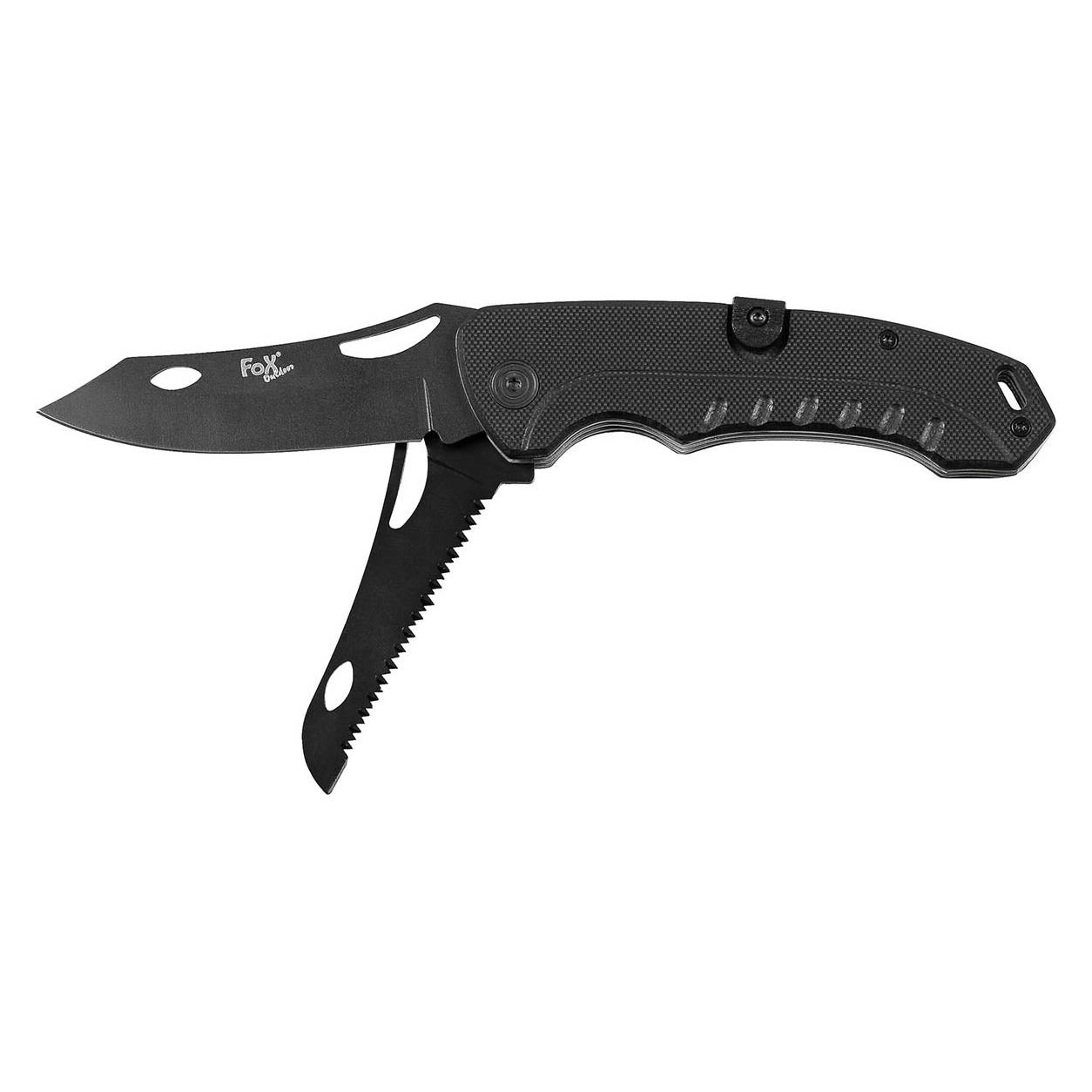 Fox Klappmesser, 2 in 1, schwarz, G10-Griff (20 cm) (45525)