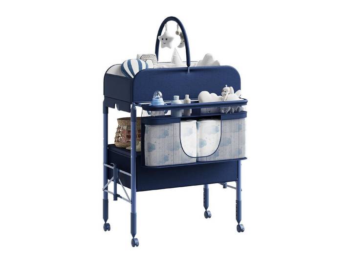 GarveeMore Wickeltisch Höhenverstellbarer Wickeltisch Klappbar, mit Rollen & Schubladen, Platzsparend klappbar, höhenverstellbar (97-105 cm) & mobil