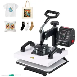 VEVOR Transferpresse 30x23cm Sublimationsmaschine 700W Textilpresse, mit Schwenkarm Schnelles & Gleichmäßiges Aufheizen Zeit- & Temperaturregelung T-Shirts Stofftaschen Kissenbezüge Socken