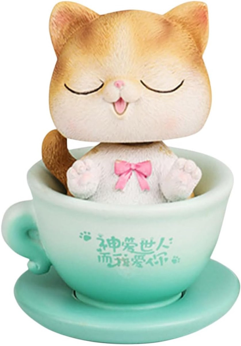 Merkloos Kattenbeeldje Schudkop Miniatuur Decoratie voor Auto Interieur Gekleurd B/D/H: 8 x 6 x 6 cm