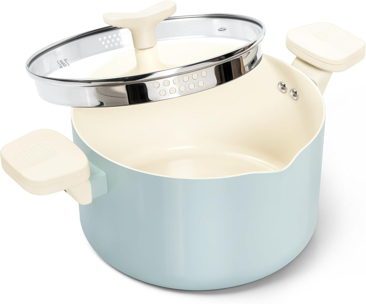 Carl Schmidt Sohn Michelangelo Pastasoep pan met zeefdeksel, 5,7 liter, wit met graniet antiaanbaklaag