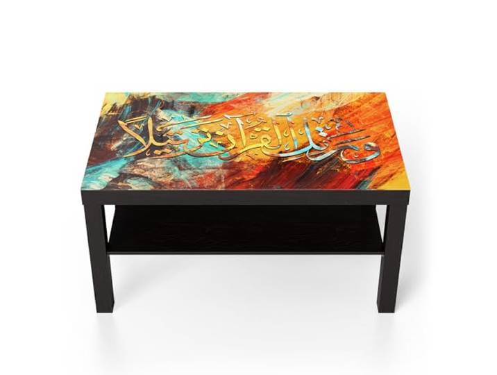 DEQORI Glastisch schwarz groß 90x50 cm Motiv Sturm der Schrift ausgefallener Beistelltisch aus Glas Hochglanz Couchtisch fürs Wohnzimmer moderner Couch Tisch mit Design