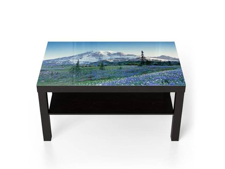 DEQORI Glastisch schwarz groß 90x50 cm Motiv Wohlige Bergruhe ausgefallener Beistelltisch aus Glas Hochglanz Couchtisch fürs Wohnzimmer moderner Couch Tisch mit Design