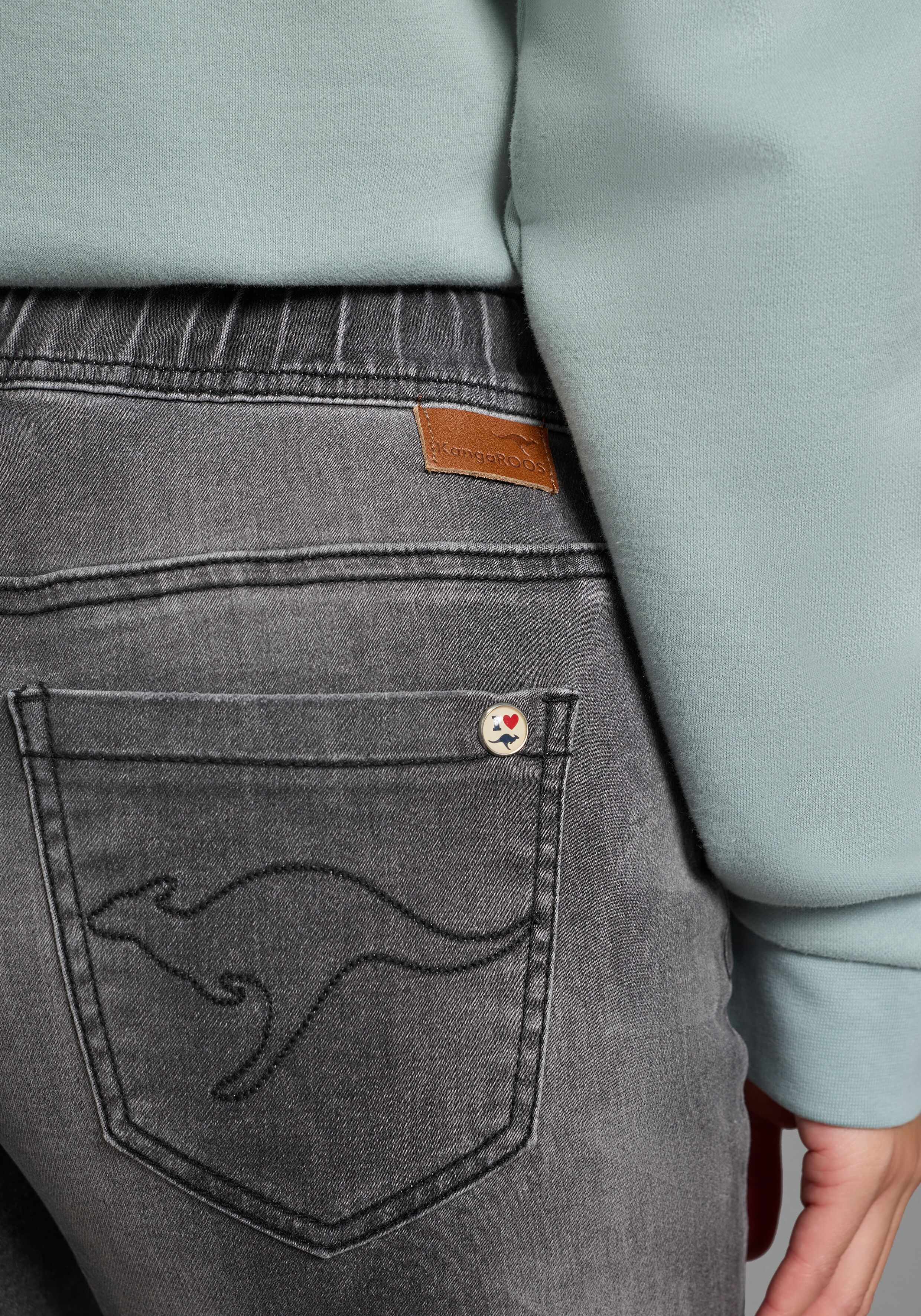 Jogg Pants KANGAROOS, Damen, Gr. 34, N-Gr, grau (grau used), Denim/Jeans, Obermaterial: 59% Baumwolle, 40% Polyester, 1% Elasthan, Destroyed-Effekte, bequem lang, Jeans Jogg Pants, entspannte Passform grau used 34, N-Gr