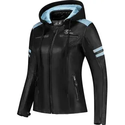 Rusty Stitches Joyce Hooded V2, Lederjacke Damen - Schwarz/Hellblau - 42