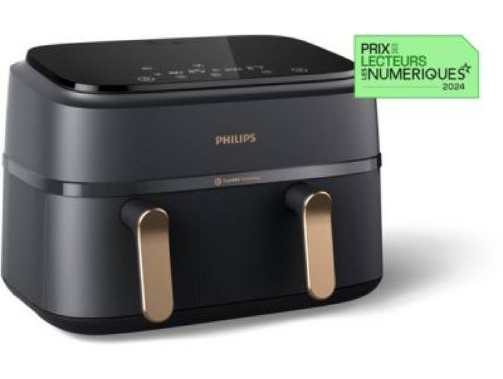 Philips - Airfryer Na352/00 Friteuse Sans Huile Double Panier Noir/Doré, Série 3000 9l (3+6l)