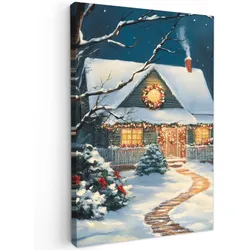 LEINWANDBILD Weihnachten - Weihnachtsbaum - Winter - Zuhause - Schnee Wanddeko Schlafzimmer 60x90 cm