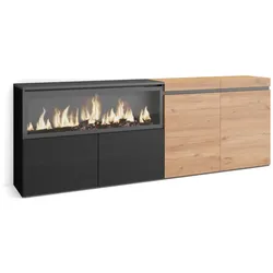 SKRAUT HOME Sideboard, Mobil, Küche, Sideboard, Dielenschrank, 210, 4 Türen, XXL Elektrokamin, Moderner Stil, Eiche und Schwarz _ 417_3