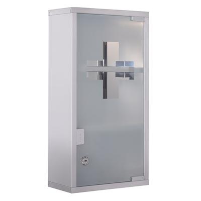 OKWISH Medizinschrank Arzneischrank Edelstahl Silber 25x12x48 cm abschließbar mit 3 Fächern Mattglastür Wandmontage und Erste Hilfe Kreuz