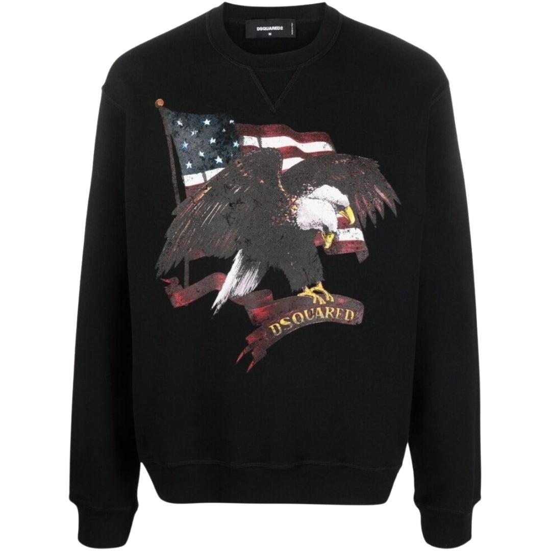Dsquared2 Pullover Mit Schwarzem Rundhalsausschnitt Und Amerikanischem Adlermotiv