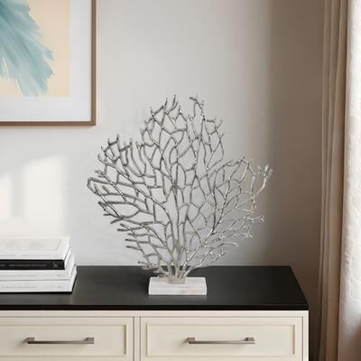 Sagebrook Home "Metal Coral Branch On Marble Base Sculpture - Gold, 21"""