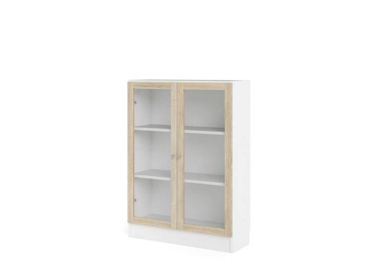 ebuy24 Regal Base Regal 2 Glastüren weiss, Eiche Struktur Dekor