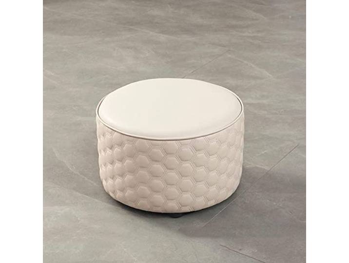 IXMLDAXD Der Stuhl, Round Leather Foot Stool Ottoman - Versatile Footrest for Living Room, Bedroom, and Balcony Stylish Shoe Change in Brown(Light Gray,36x26cm)