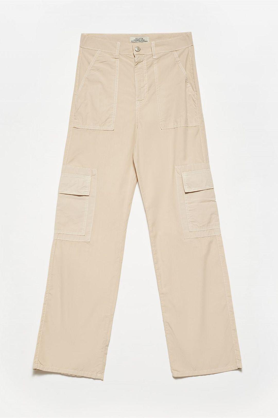 Hoge Taille Katoenen Poplin Rechte Broek