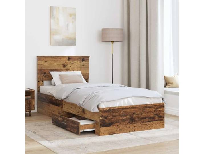 SKTQYQO Bettkasten 90 x 200 cm Holz antik Technisches Holz, integrierte Schubladen, Lattenrost, modernes Design, einfach zu montieren