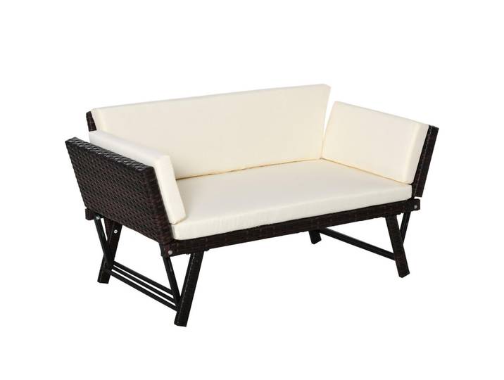 Outsunny Polyrattan Gartensofa, Stahl, Braun, Metall, 63x67x129 cm, Gartenmöbel, Loungemöbel, Gartensofas & Loungesofas