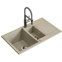 Bergström, Spülbecken, Spülbecken Seattle, Beige, 80 x 50 cm mit 2 Spülbecken & Trockenplatz (50 cm, 80 cm)