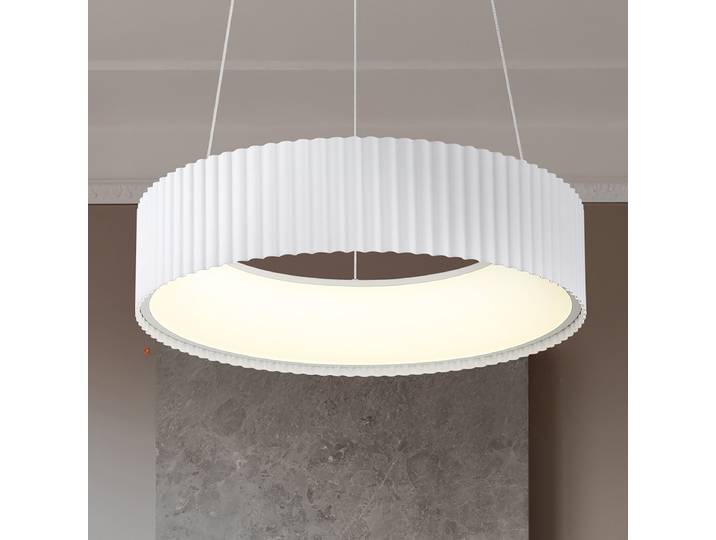 Suspension LED Ø 46cm Blanc/Blanc Fer laqué Acrylique PVC LED non-remplaçables Module LED