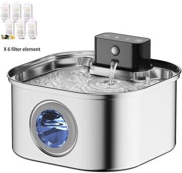 Inspired Living 3.2L Wireless Stainless Steel Cat Water Fountain With Motion Sensor fountain Ang 6pcs Filter