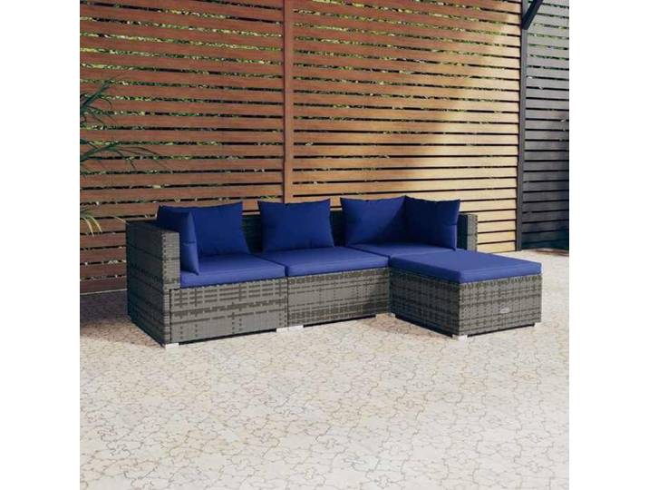 Gris Meuble de jardin - VIDAXL - Salon de jardin - (4 pcs) - avec coussins résine tressée gris m1048