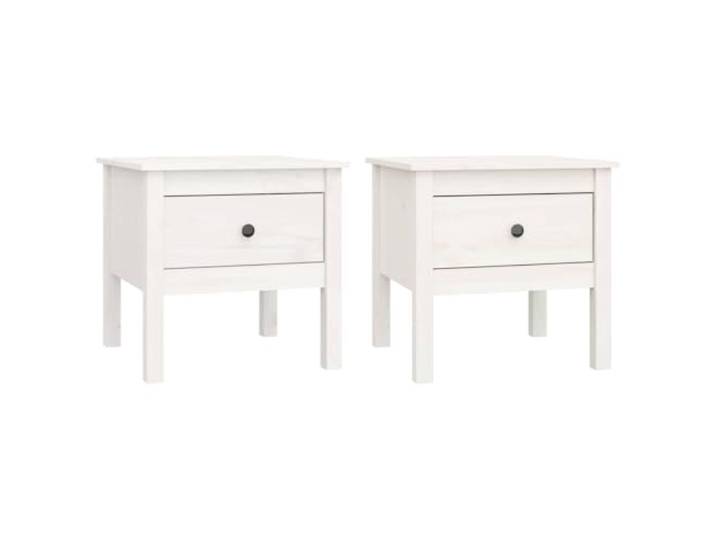 LMTYOENFG Beistelltisch 2er Set Weiß Kiefer Massivholz 50x50x49 cm Praktische Nachttische im 2er Set aus massivem Kiefernholz mit Schublade für Schlafzimmer und Wohnzimmer.