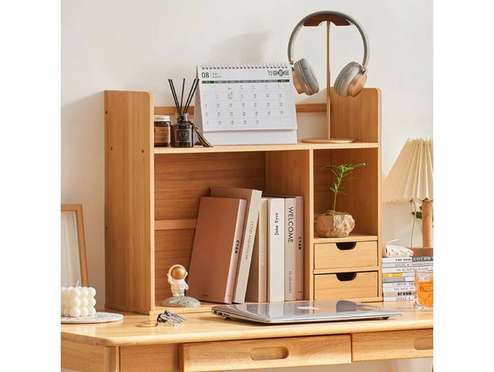 Étagère à livres multifonctionnelle en bambou pour étudiants, bureau créatif simple, petit dessus de bureau, stockage T1, évaluation de livres en couches