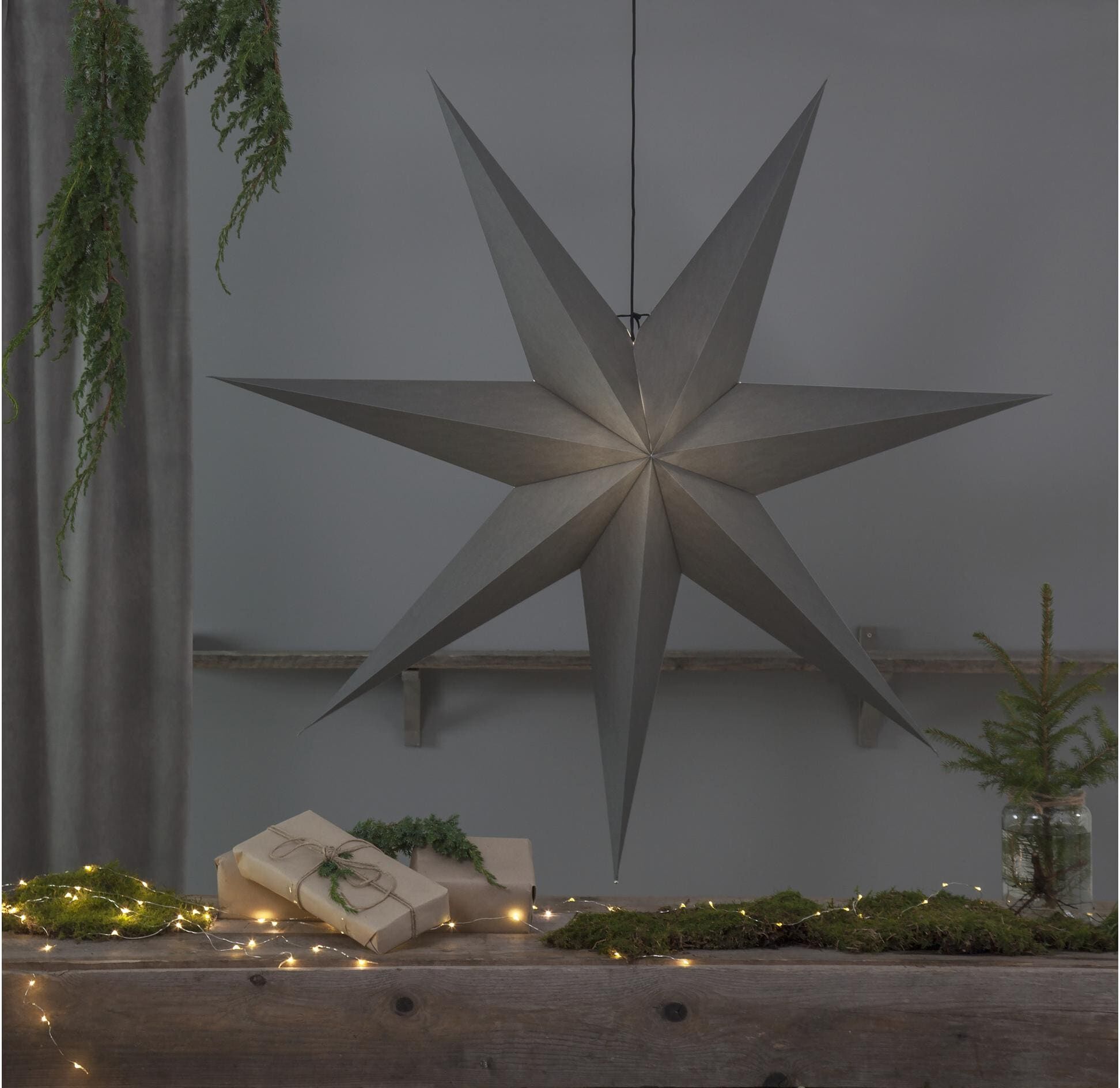 LED Dekolicht "Trading Papierstern Ozen", grau, B:140cm H:140cm T:25cm, PARFORCE TRADITIONAL HUNTING, Leuchten, LED Dekolicht grau H: 140cm