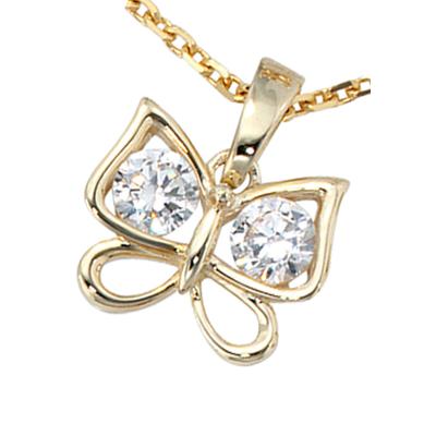 Schmetterlingsanhänger JOBO "Anhänger Schmetterling", gold (gelbgold 333), Schmuckanhänger, Damen, Gelbgold 333, 333 Gold mit Zirkonia