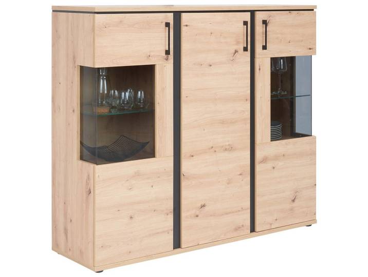Highboard mit Softclose B: 145 cm Nature Eiche Dekor/Schwarz