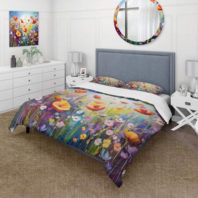 DESIGN ART Designart - Wildflowers Floral Rhapsody - Wildflowers Bedding Cover Set - Traditional Bed Sets With Shams