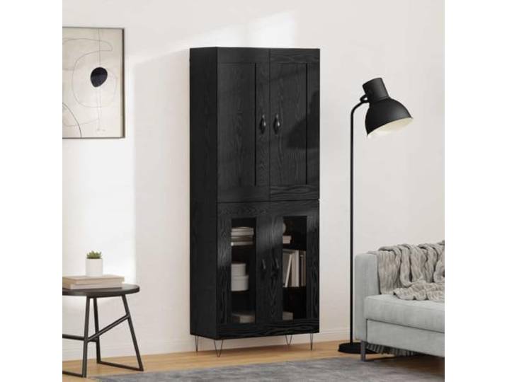 Jkghdrt Highboard Schwarz Eichen-Optik 69,5 x 34 x 180 cm Holzwerkstoff Moderne Optik, flexible Regale, leise Klapptüren, Metall-Akzente, einfache Reinigung