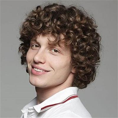Synthetische Perücken Locken Asymmetrischer Haarschnitt Perücke Kurz Dunkelbraun Schwarz Blond Synthetische Haare Herren Modisches Design Weich Natürlich Dunkelbraun