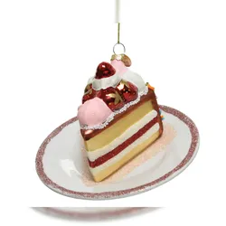 Christmas Decorations Christbaumschmuck Erdbeertortenstück 12cm Glas Weihnachtskugeln Süßigkeiten rot