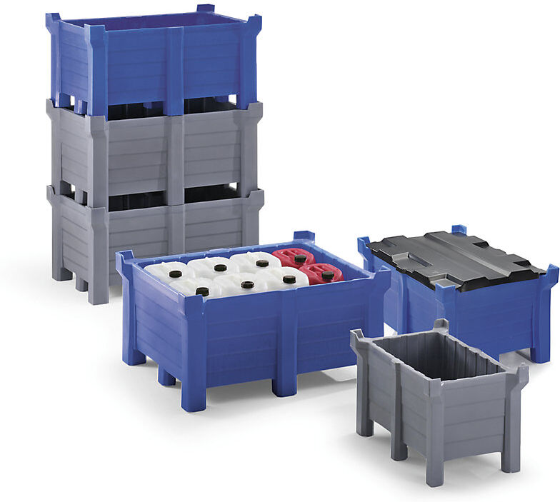 kaiserkraft Transport- und Stapelbehälter aus PE, Auflast 2500 kg, LxB 800 x 500 mm, grau