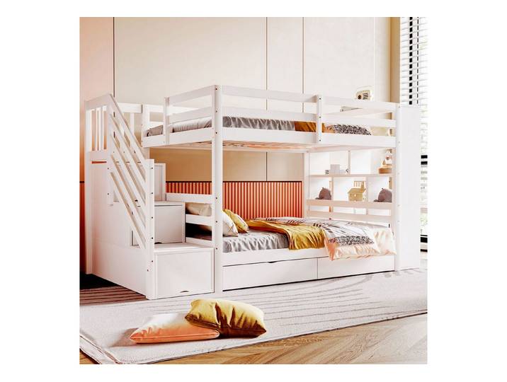 Odikalo Etagenbett Kinderbett Jugendbett Sicherheitstreppe Stauraumschubladen 90*200 cm