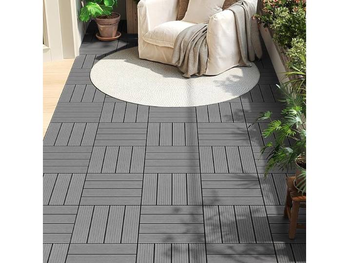 WOLTU 22 pièces/ensemble 30x30cm Planches de sol de jardin en composite WPC, dalles de terrasse à effet bois emboîtables avec système de clic