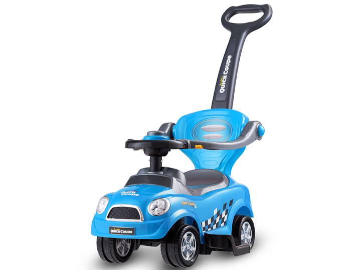 3-In-1 Glijauto Glijvoertuig met Afneembare Duwgreep Beschermbeugel Speelgoedauto voor Kinderen van 2 tot 6 Jaar Blauw