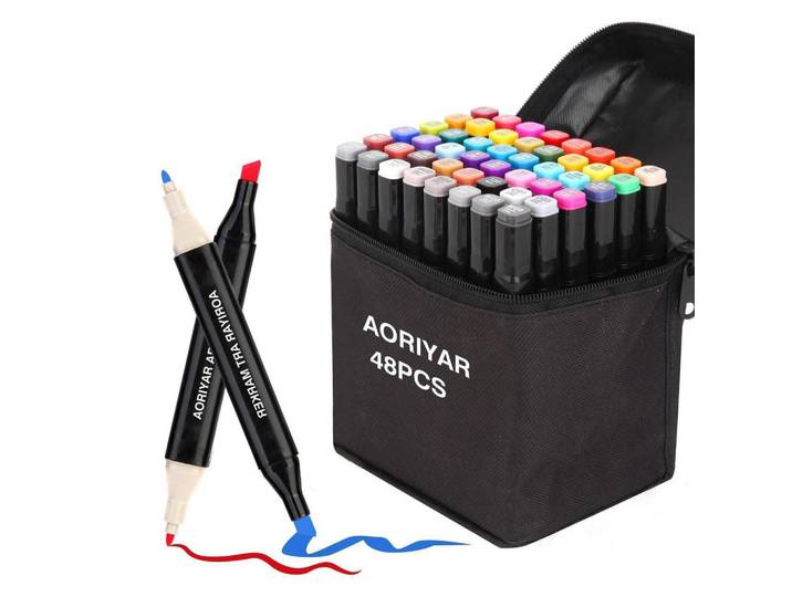 Alkoholmarker 48er Set mit Fein- und Keilspitze, Mehrfarbig, Kunststoff, 1x1x15 cm, Dekoration, Malbedarf & Bastelbedarf