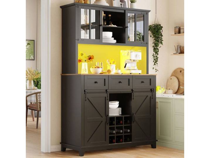 Vitrine 105×38.4×180 cm avec Éclairage LED Vitrine Armoire vitrine salle à manger Armoire de Cuisine avec Étagères Réglables Noir