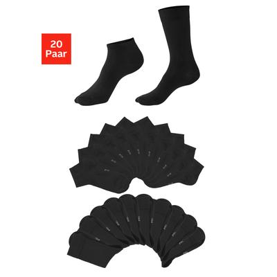 Basicsocken H.I.S "Damen und Herren Atmungsaktiver Baumwollanteil; Business, Basic", Herren, Gr. 43-46, schwarz (20x schwarz), Baumwollmischung, unifarben, elastisch, Socken, zwei Längen im Kombi Pack