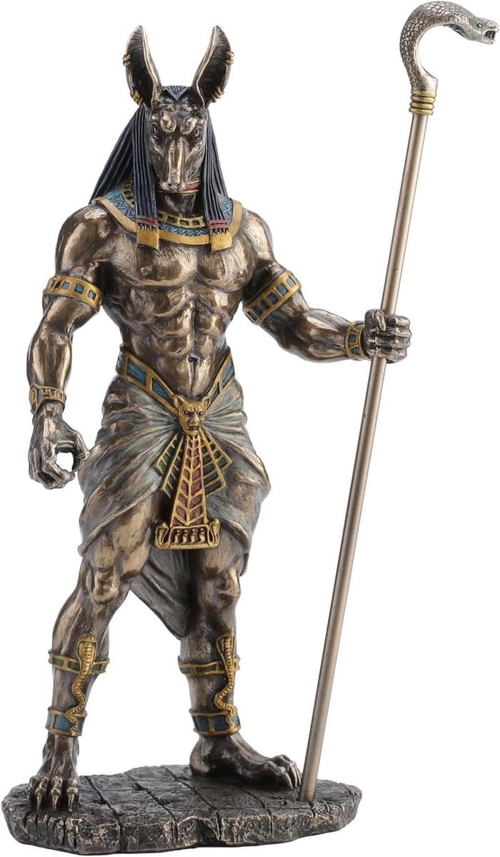Anubis Standbeeld - Egyptische God Sculptuur - Handgeschilderde Woondecoratie - Antiek Brons - Hoogte: 28 cm