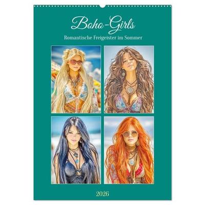 Boho-Girls. Romantische Freigeister im Sommer (Wandkalender 2026 DIN A2 hoch), CALVENDO Monatskalender