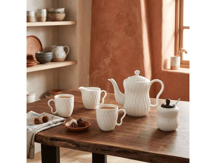 Ensemble de 6 tasses à café en porcelaine et bambou blanc 28x20x19 cm