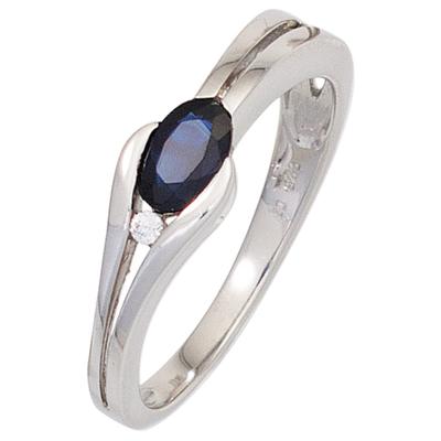 Diamantring JOBO Gr. 54, weiß (saphirblau), Fingerringe, Damen, 54, P1 = bei 10-facher Vergrößerung erkennbare Einschlüsse, Diamanten Weißgold 333, Diamanten, Weißgold 333, Diamantring, 8 Karat 333 Weißgold mit Saphir und Diamant
