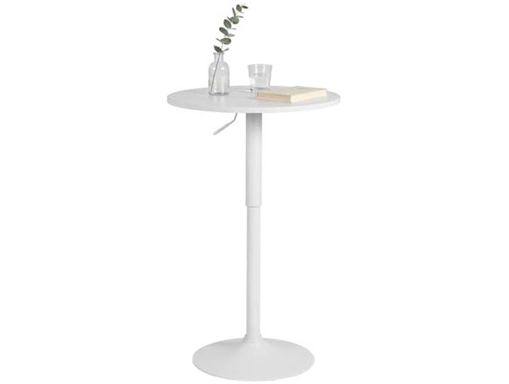 CLP Stehtisch rund 60cm Lamoni, Bartisch stufenlos höhenverstellbar, 360° drehbar, Bistrotisch mit stabilem Metallgestell und Bodenschutz, Farbe: weiß/weiß, Form: rund