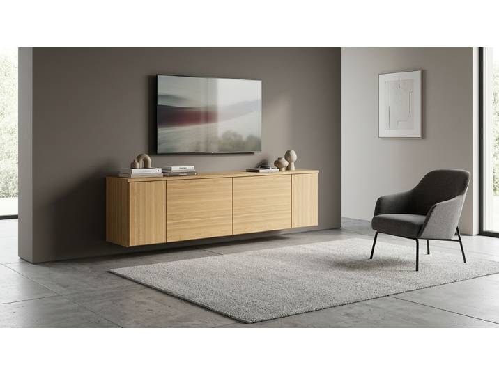 Large buffet suspendu en frêne Frêne Naturel huilé