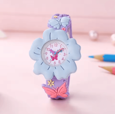 Inspire Essentials Kids Cartoon Learning Watch Flower Butterfly Soft Strap blue