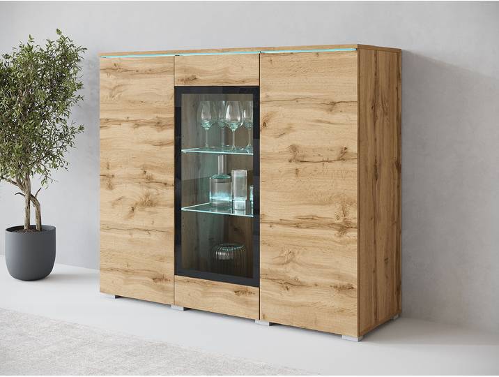 Beleuchtete Kommode 120 x 103 x 40cm Braun/Wotaneiche Dekor