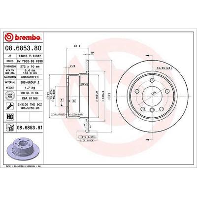 Brembo Bremsscheibe Hinterachse Voll [Hersteller-Nr. 08.6853.81] für BMW