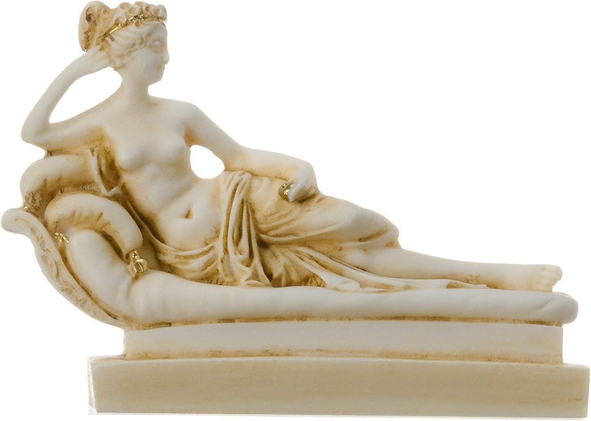 Klassiek Handgemaakt Albast Standbeeld - Goudkleurig Decoratief Beeld voor op de Tafel - Hoogte: 9 cm
